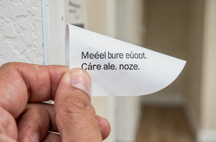 Gros plan d'une étiquette adhésive pour boîte aux lettres décollée de sa feuille après impression