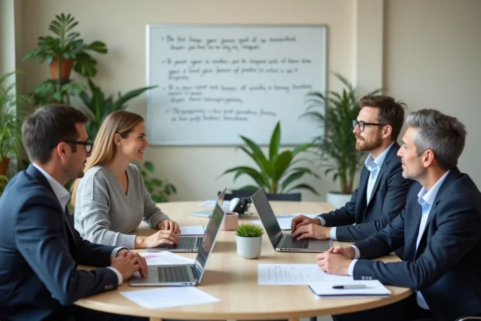 Groupe de professionnels de l'immobilier participant à une session de formation continue loi Alur autour d'une table