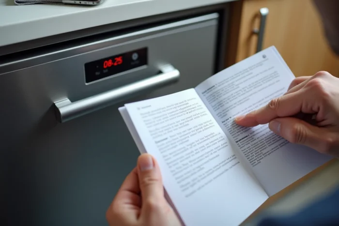 Panneau de contrôle d'un lave-vaisselle Bosch affichant le code erreur E15 avec manuel de réparation